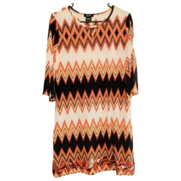 5TH & LOVE KNIT Orange Stripes Argyle Scoop Neck Summer Dress 3/4 Sleeves Large - Picture 3 of 7